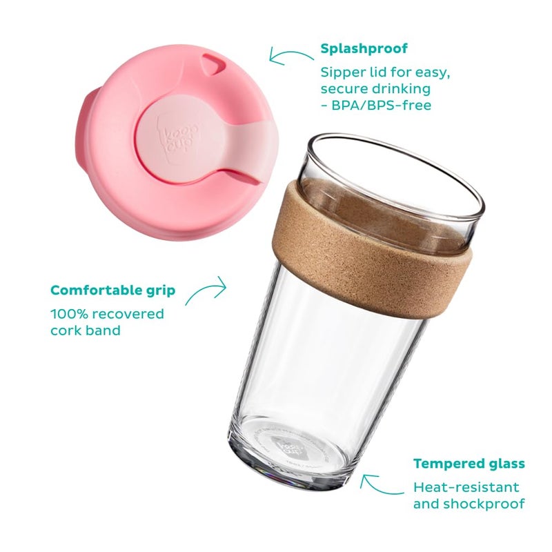 KeepCup Brew Cork, Reusable Glass Tumbler with Natural Cork, Grande Coffee Cup 16oz/454ml - Black - Image 3